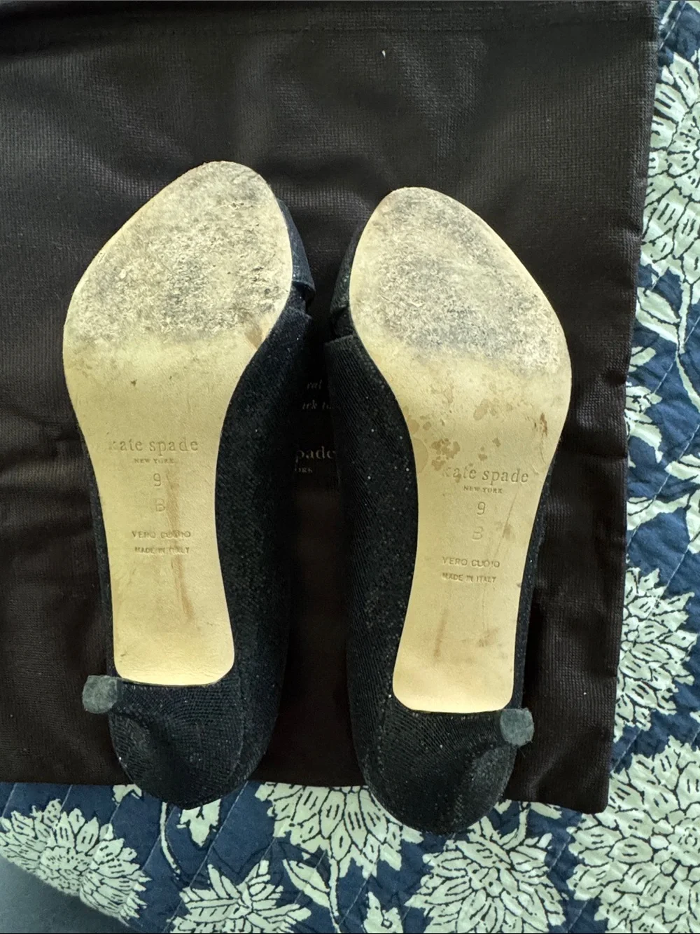 kate spade Black Glitter Peep-Toe Heels